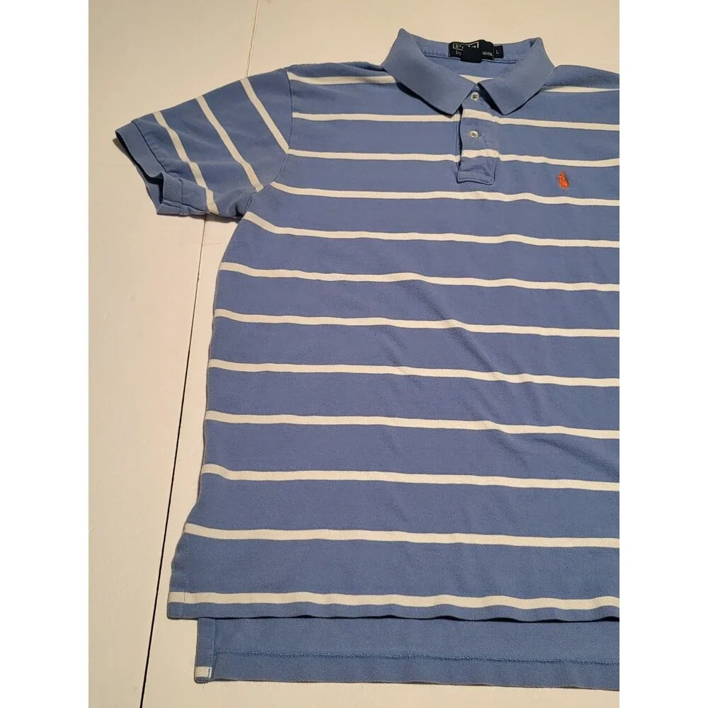 (#16)Polo By Ralph Lauren Short Sleeve Size Men's L Blue White Striped